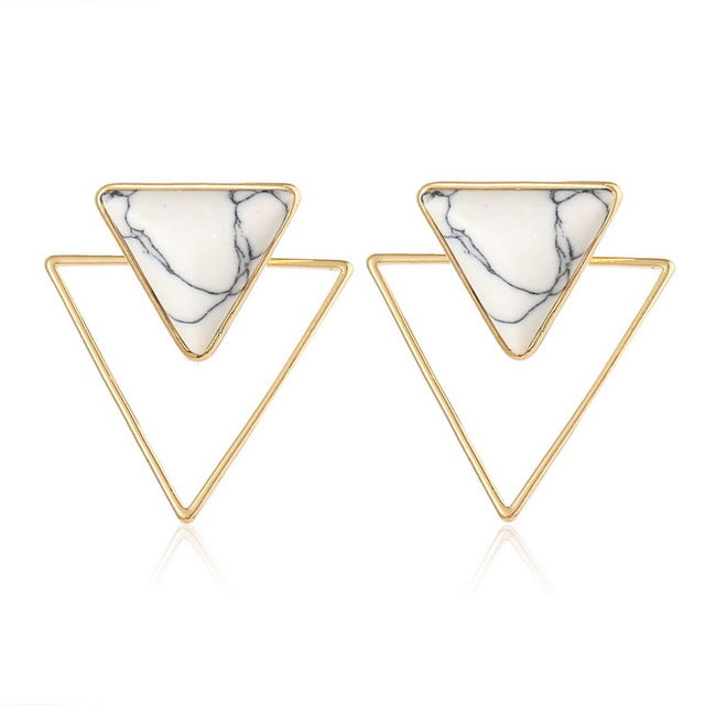 17KM Bohemian Triangle Stud Earrings For Women Gold Color Geometric Double sided Blue Stone Earring 2018 New Fashion Jewelry