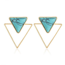 17KM Bohemian Triangle Stud Earrings For Women Gold Color Geometric Double sided Blue Stone Earring 2018 New Fashion Jewelry
