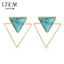 17KM Bohemian Triangle Stud Earrings For Women Gold Color Geometric Double sided Blue Stone Earring 2018 New Fashion Jewelry