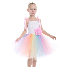 2-12Y Flower Girl Dresses Girls Unicorn Rainbow Dress Strapless Ankle Length Ball Gown For Birthday Party Wedding With Headgear