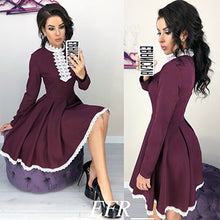 2018 Autumn Winter New Style Women Long Sleeve Patchwork Lace Dress Fall Fashion Casual Crochet Lace A-Line Mini Dresses