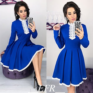 2018 Autumn Winter New Style Women Long Sleeve Patchwork Lace Dress Fall Fashion Casual Crochet Lace A-Line Mini Dresses