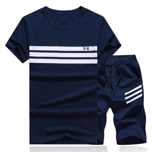 2018 Mùa Hè Mới Men Đặt 2 CÁI Sporting Suit Ngắn Tay áo T + Quần Short Hai Mảnh Set Sweatsuit + quần Nhanh Khô Tracksuit Men