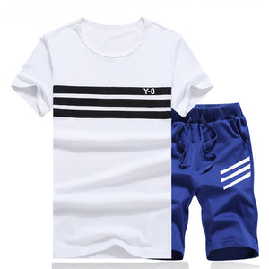 2018 Mùa Hè Mới Men Đặt 2 CÁI Sporting Suit Ngắn Tay áo T + Quần Short Hai Mảnh Set Sweatsuit + quần Nhanh Khô Tracksuit Men