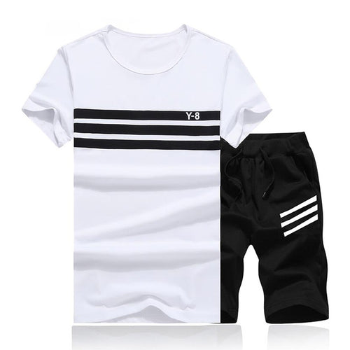 2018 Mùa Hè Mới Men Đặt 2 CÁI Sporting Suit Ngắn Tay áo T + Quần Short Hai Mảnh Set Sweatsuit + quần Nhanh Khô Tracksuit Men