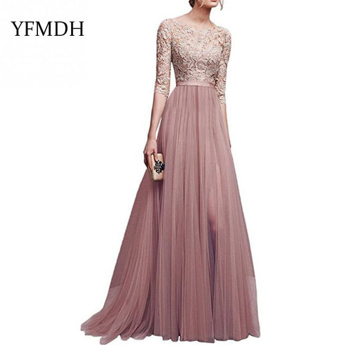 2018 Mới Thanh Lịch Đầy Đủ Tay Áo Voan Ren Khâu Tầng-chiều dài Phụ Nữ Đảng Prom Evening Red Dài Ăn Mặc Nữ Quần Áo quần áo