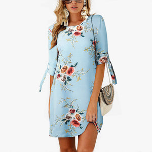 2018 Women Summer Dress Boho Style Floral Print Chiffon Beach Dress Tunic Sundress Loose Mini Party Dress Vestidos Plus Size 5XL