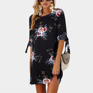 2018 Women Summer Dress Boho Style Floral Print Chiffon Beach Dress Tunic Sundress Loose Mini Party Dress Vestidos Plus Size 5XL