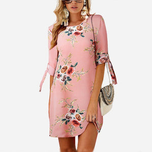 2018 Women Summer Dress Boho Style Floral Print Chiffon Beach Dress Tunic Sundress Loose Mini Party Dress Vestidos Plus Size 5XL