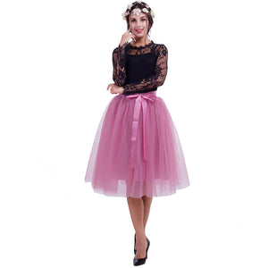 6Layers 65cm Fashion Tulle Skirt Pleated Tutu Skirts Womens Lolita Petticoat Bridesmaids Vintage Midi Skirt Jupe Saias faldas