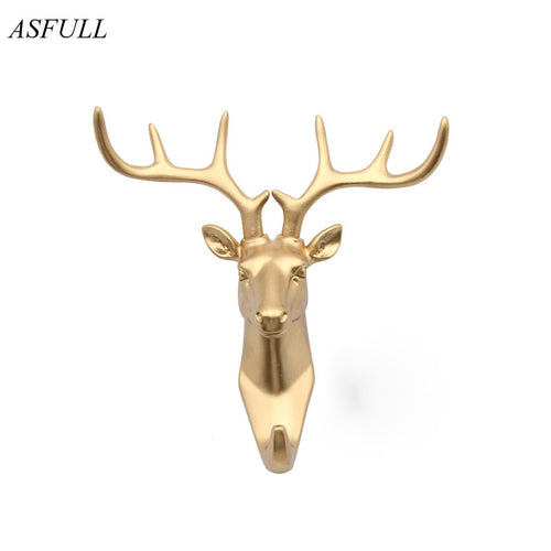 ASFULL color black/white/gold animal head hook resin craft key/cap/clothes claw 3D animal Mural decorative hook ornament hanger