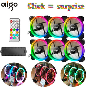 Aigo yêu DR12 3 cái Trường Hợp Máy Tính PC Làm Mát Fan RGB Điều Chỉnh các DẪN 120 mét Yên Tĩnh + IR Từ Xa máy tính Mới cooler Làm Mát RGB Trường Hợp Fan Hâm Mộ CPU