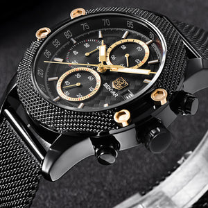 BENYAR Sport Chronograph Fashion Watches Men Mesh & Rubber Band Waterproof Luxury Brand Quartz Watch Gold Saat dropshipping