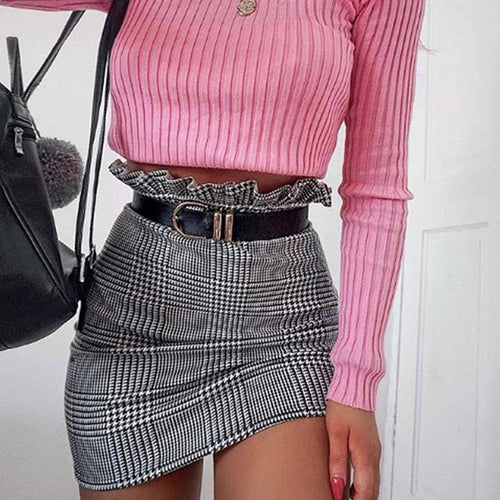 Bigsweety Fashion Plaid A-line Skirt Ruffles High Waist Skirt Women Mini Skirts Female New Summer Autumn Sexy Skirt Women