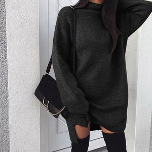 Bigsweety Women Autumn Knit Sweater Dress 2018 Fashion Turtleneck Side Split Elastic Solid Color Knitted Dress Vestidos 2018 New