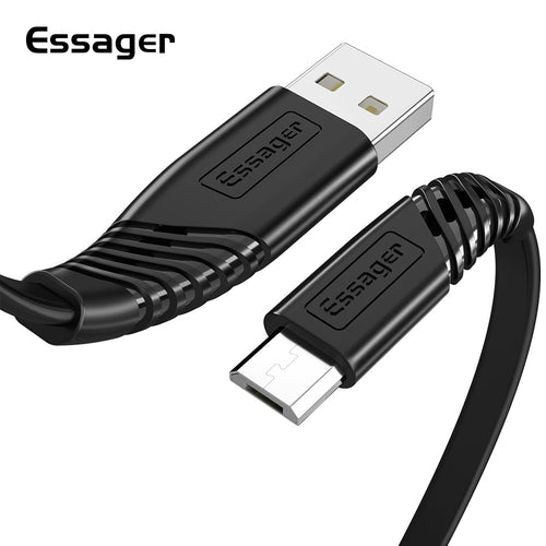 Essager Micro USB Charger Flat Cable For Samsung Huawei Xiaomi 1M 2M Data Sync Cord Wire 2.4A fast charging Mobile Phone Cables