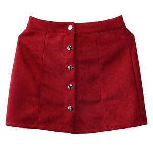 Fashion Elegant Women Ladies Summer Skirts High Waist Single Breasted Solid Slim A-Line Suede Leather Mini Skirts 2 Style