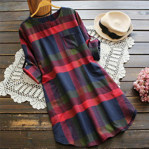 Female Vestido 2018 Autumn Women Dress Mori Girl Casual Literary Pocket Spell Color Plaid O-Neck Long Sleeve Dresses #F#40OC16