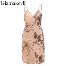 Glamaker Christmas mesh sequin mini dress Women elegant sexy lace up sundress Autumn winter backless party short dress festa