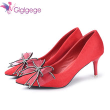 Glglgege New Women Pumps Shoes Women Suede  Shallow Slip-On Pointed Toe High heels Wedding Party Derss Shoes Mujer Plus Size 41