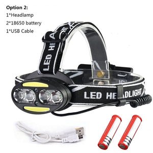 Headlight 30000 Lumen headlamp 4* XM-L T6 +2*COB+2*Red LED Head Lamp Flashlight Torch Lanterna with batteries charger