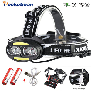 Headlight 30000 Lumen headlamp 4* XM-L T6 +2*COB+2*Red LED Head Lamp Flashlight Torch Lanterna with batteries charger