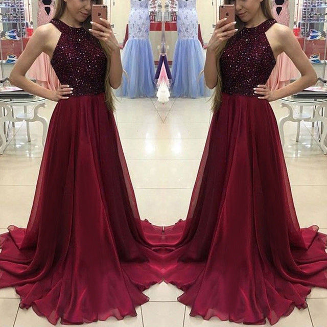 Hot Women Ladies Formal Dress Long Evening Party Ball Gown Ladies Shinny Halter Dresses