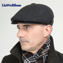 [LWS] Winter Elderly Men Hat Newsboy Cap Flat Beret Cap For Male Thick Wool Beret Newsboy Hats Boina Vintage Plaid Warm Bonnet