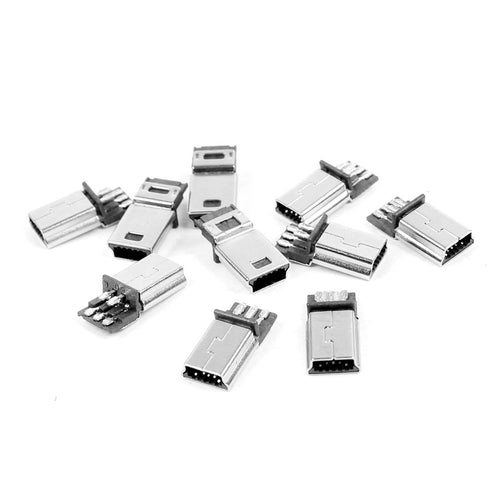 MYLB 10 Pcs Mini USB 5 Pin Male Plug DIY SMT Connector Silver Tone Dark Gray