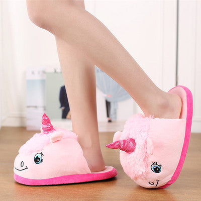 NEW Winter lovely Home flock latex solid indoor plush unicorn slippers house mules platform flip flops shoes pink purple white