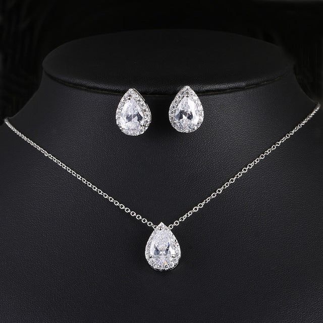 Nigeria Water Drop Cubic Zirconia Cưới Trang Sức Thiết inlay Sang Trọng Pha Lê Bridal Jewelry Đặt Quà Tặng Cho Phù Dâu AS099