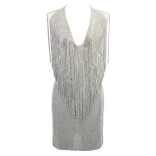 S Curve Crystal Fringe 2 Piece Set Handmade V Neck Rhinestone Top Two Piece Mini Dress