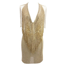 S Curve Crystal Fringe 2 Piece Set Handmade V Neck Rhinestone Top Two Piece Mini Dress