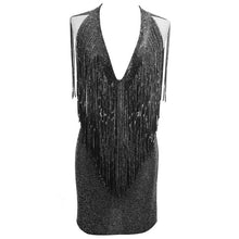S Curve Crystal Fringe 2 Piece Set Handmade V Neck Rhinestone Top Two Piece Mini Dress