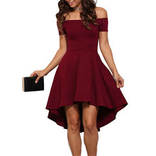 Sexy Tắt Vai Asymmetrical Hem Mùa Hè Ăn Mặc 2018 Phụ Nữ Thanh Lịch Rắn Slash Cổ Ăn Mặc Tuxedo Cộng Với Kích Thước