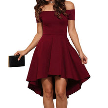 Sexy Tắt Vai Asymmetrical Hem Mùa Hè Ăn Mặc 2018 Phụ Nữ Thanh Lịch Rắn Slash Cổ Ăn Mặc Tuxedo Cộng Với Kích Thước