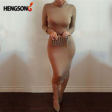 Sexy Women Bandage Dress Autumn Turtleneck Slim Long Sleeve Bodycon Dress Fashion High Neck Club Sheath Wrap Dresses HO950173