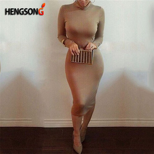 Sexy Women Bandage Dress Autumn Turtleneck Slim Long Sleeve Bodycon Dress Fashion High Neck Club Sheath Wrap Dresses HO950173