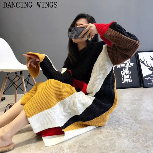 Sweater Dresses For Winter 2018 Autumn Winter O Neck Long Sleeve Casual Knitted Dress Women Oversize Loose Thick Sweater Dress