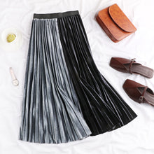 Tataria Women's Skirt Pleated Velvet Autumn Winter 2018 High Waist Patchwork Skirts For Women Velvet Pleated Winter Midi Skirt