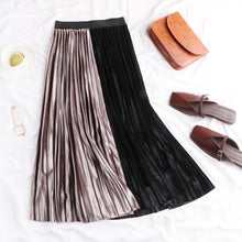 Tataria Women's Skirt Pleated Velvet Autumn Winter 2018 High Waist Patchwork Skirts For Women Velvet Pleated Winter Midi Skirt