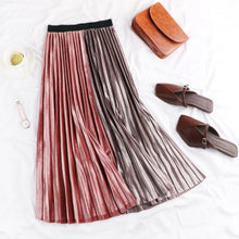 Tataria Women's Skirt Pleated Velvet Autumn Winter 2018 High Waist Patchwork Skirts For Women Velvet Pleated Winter Midi Skirt