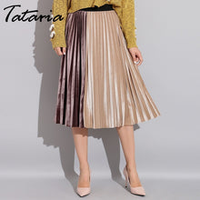 Tataria Women's Skirt Pleated Velvet Autumn Winter 2018 High Waist Patchwork Skirts For Women Velvet Pleated Winter Midi Skirt