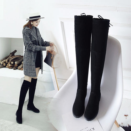 Thigh High Boots Female Winter Boots Women Over the Knee Boots Flat Stretch Sexy Fashion Shoes 2018 Black XL34--41 riding boots