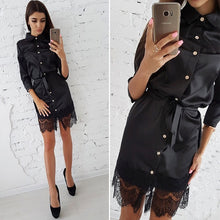 Women Vintage Patchwork Lace Button Dress Ladies Casual Turn-Down Collar Sashes Mini Dresses 2018 Autumn Female Party dress