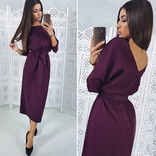 Women Vintage Sashes Straight Backless Dress Ladies Seven Sleeve O Neck Knee Dress 2018 Winter Office Lady Elegant Women Dress