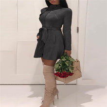 Women Warm Winter Turtleneck Solid Bandage Zipper Long Sleeve Mini A-line Dresses Female Chic Outwear Dress Hot Clothing