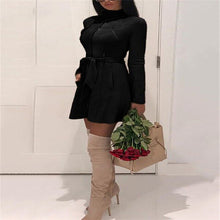 Women Warm Winter Turtleneck Solid Bandage Zipper Long Sleeve Mini A-line Dresses Female Chic Outwear Dress Hot Clothing