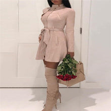 Women Warm Winter Turtleneck Solid Bandage Zipper Long Sleeve Mini A-line Dresses Female Chic Outwear Dress Hot Clothing