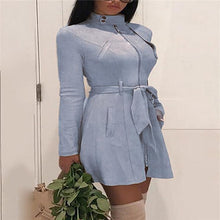 Women Warm Winter Turtleneck Solid Bandage Zipper Long Sleeve Mini A-line Dresses Female Chic Outwear Dress Hot Clothing